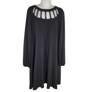 Maurices Womens Shift Dress Solid Lattice Neck Black XXL Mini Relaxed Stretch